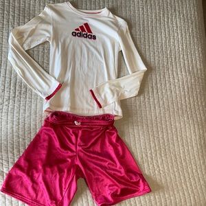 Adidas long sleeve shirt and hibbetts shorts.